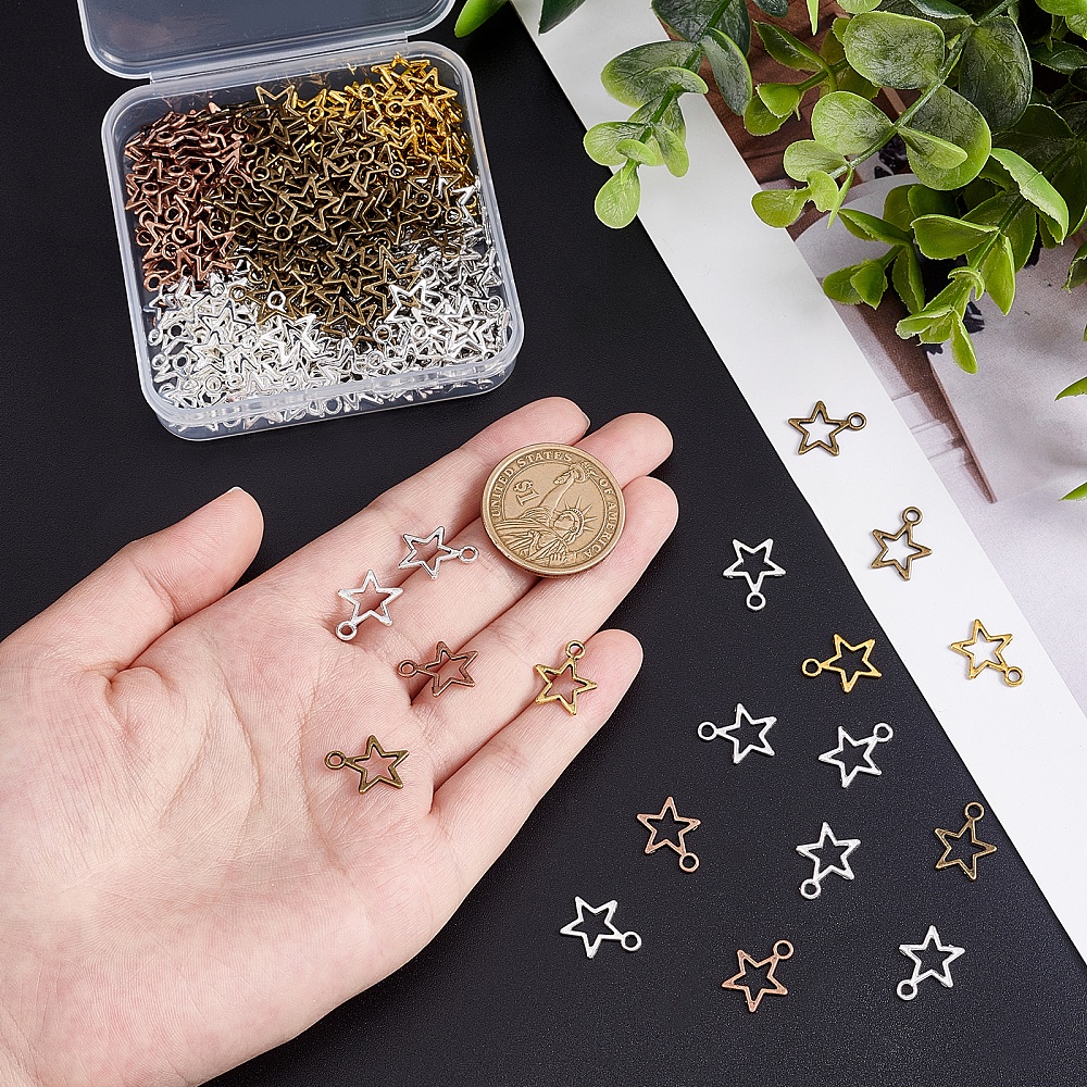 250Pcs Hollow Star Pendants 12mm for DIY Bracelets Necklace Making